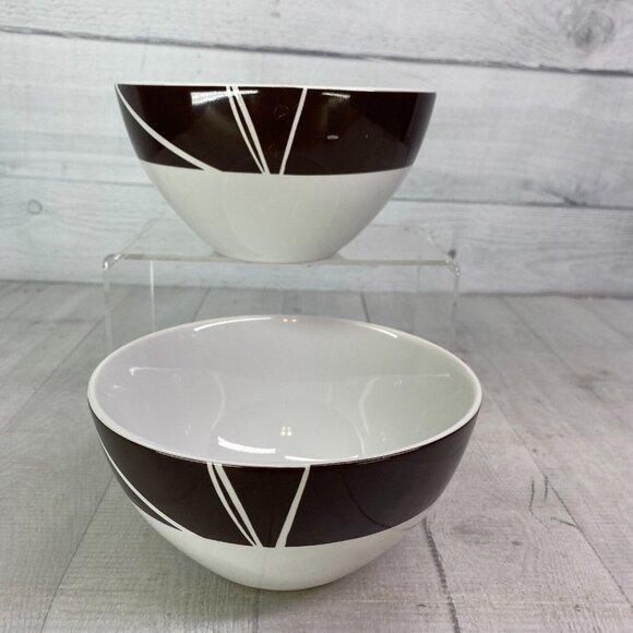Home Target DUSK Brown Geometric Leaves White Stoneware Soup Cereal Bowls  Set 2 - Picture 3 of 16